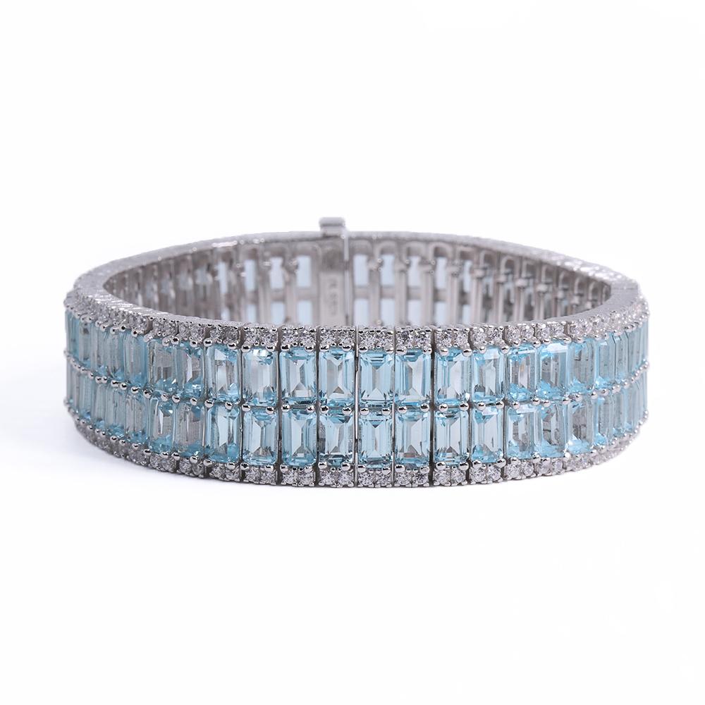 

Жіночий розкішний великий браслет з натурального червоного граната, чорної шпінелі, небесно-блакитного топазу, справжніх дорогоцінних каменів, срібла 925 проби, вишуканих ювелірних виробів 18cm синій