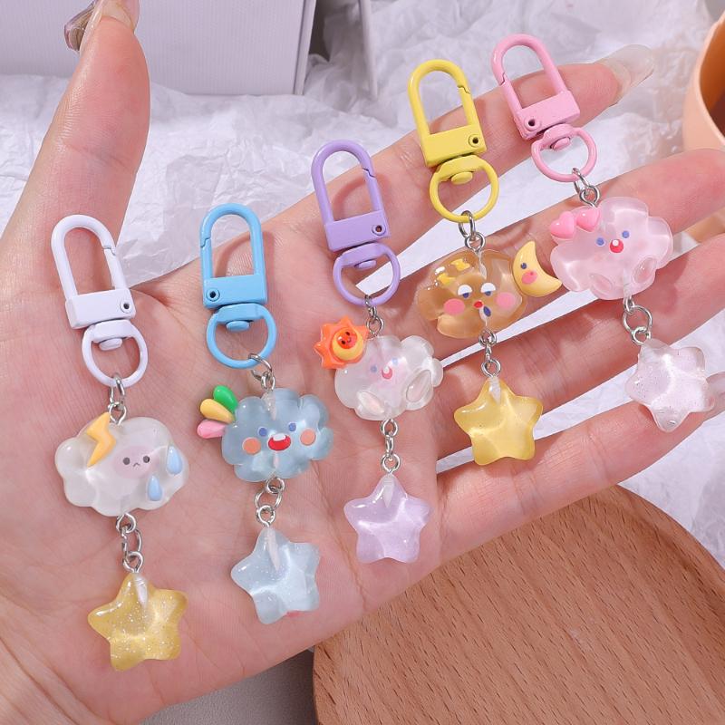 Cartoon Cloud Lightning Moon Star Pentagram Key Chain for Women Cute Fun Aesthetic Key Ring Fashion Pendant Accessories Gift