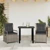 Vidaxl 3-Cz. Garden Furniture Set With Cushions, Grey Rattan Pe