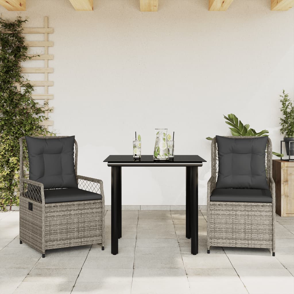 Vidaxl 3-Cz. Garden Furniture Set With Cushions, Grey Rattan Pe