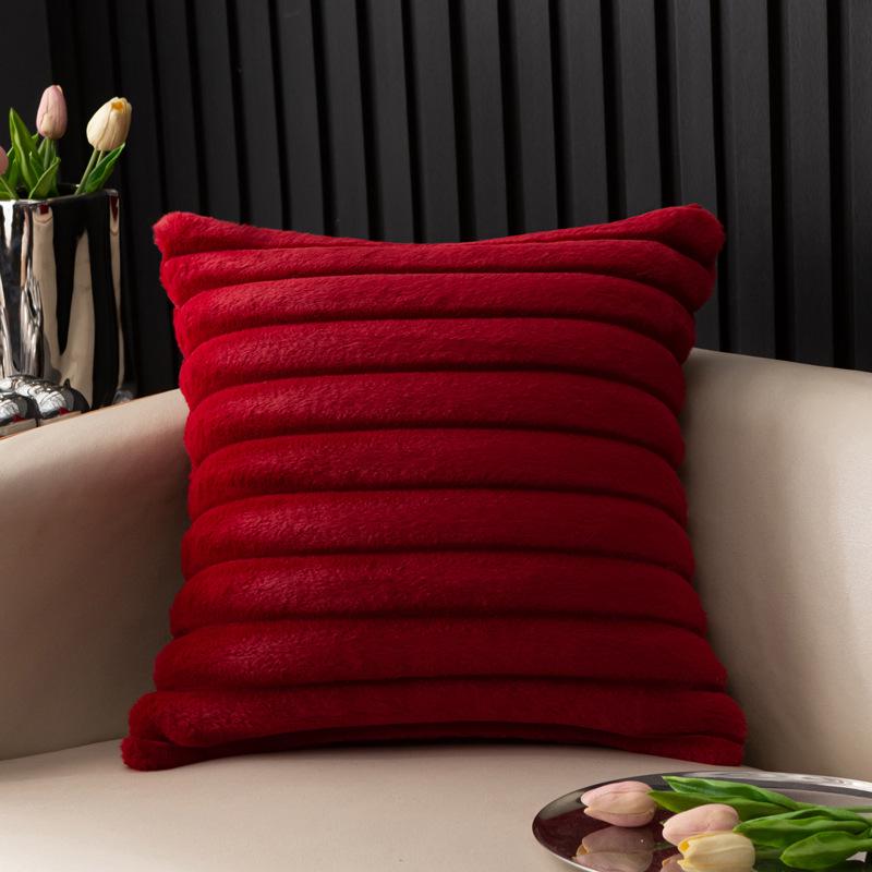 Imitation Rabbit Fur Vertical Stripe Throw Pillow Cover - Solid Color, Home/Bedroom Sofa Cushion Waist Pillow Cover