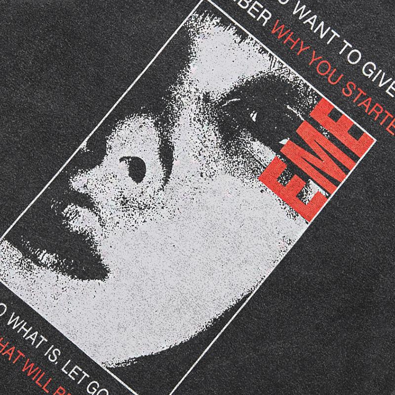 Streetwear Half Face Graphic T-Shirt Cotton Washed Black Tshirt Unisex Tops Tees Summer Short Sleeves T Shirt