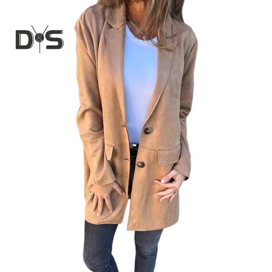 

Осенне-зимний женский пиджак с отложным воротником средней длины, однобортный, с карманом-клапаном, для поездок на работу и шопинга M хаки