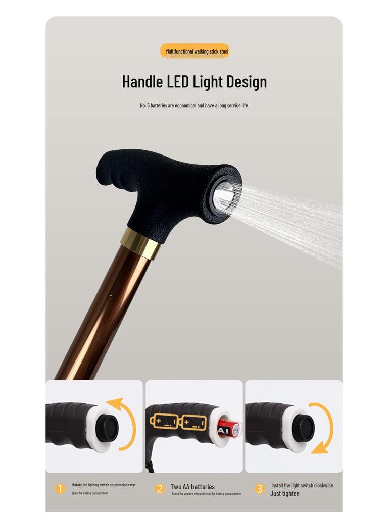 Tri-Fold Non-Slip Crutch Stool: Portable Walking Stick & Foldable Seat Cane