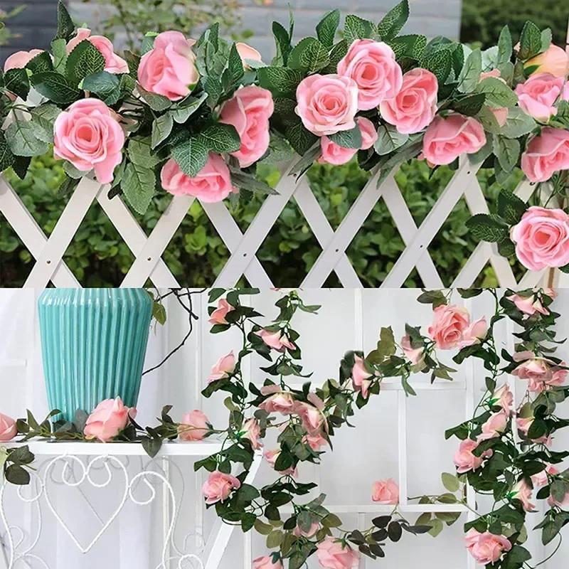5PCS Rose Flowers Christmas Garland for Home Room Wedding Decoration Spring Autumn Garden Arch DIY Fake Artificial Plant Vine
