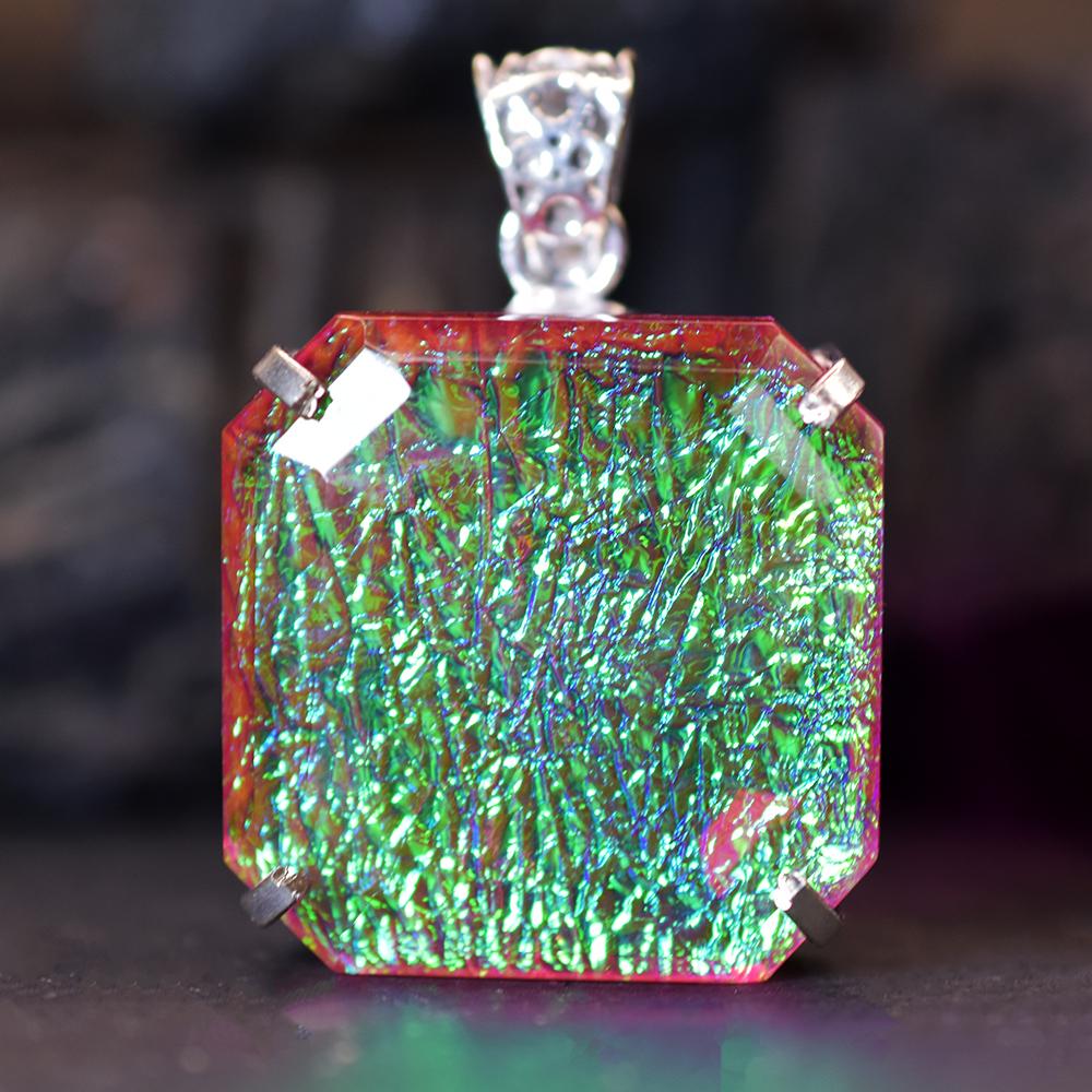 Lab-Created Opal Pendant Monarch 99.25 ct 925 Sterling Silver Square October Birthday Birthstone