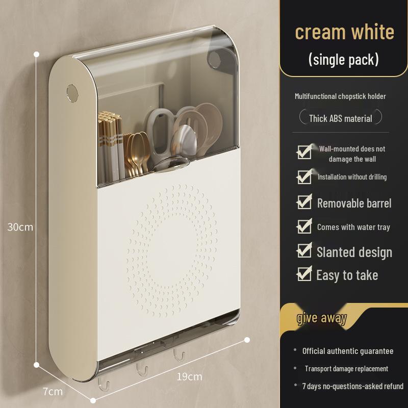 Wall-Mounted Multifunctional Chopstick Holder: Punch-Free, Dustproof Storage Rack for Chopsticks and Spoons