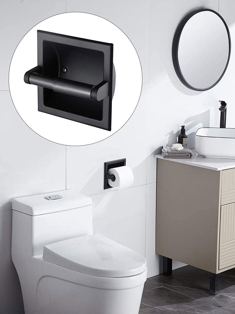 Recessed Toilet Paper Holder Black 304 Stainless Steel Cr Plated Inside Wall Toilet Roll Holder for Bathroom