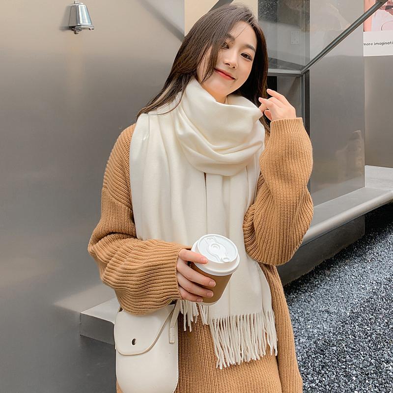 Autumn And Winter New Imitation Cashmere Scarf Solid Color Thickened Warm Fashion Versatile Tassel Shawl High-End