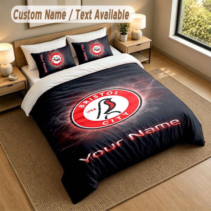 Bedding Set 1 Duvet Cover 2 Pillowcases Bristol City Print Soft Bed Linen Bedroom Decor
