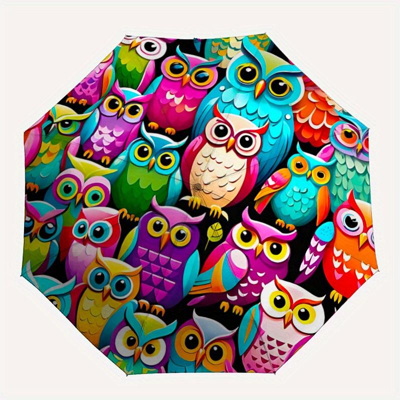 

1 шт. Складной зонт-трость с узором совы, автоматическое открытие/закрытие, всесезонный, портативный, для женщин и мужчин, для путешествий, на каждый день, для официальных мероприятий - Компактный, роскошный, для улицы