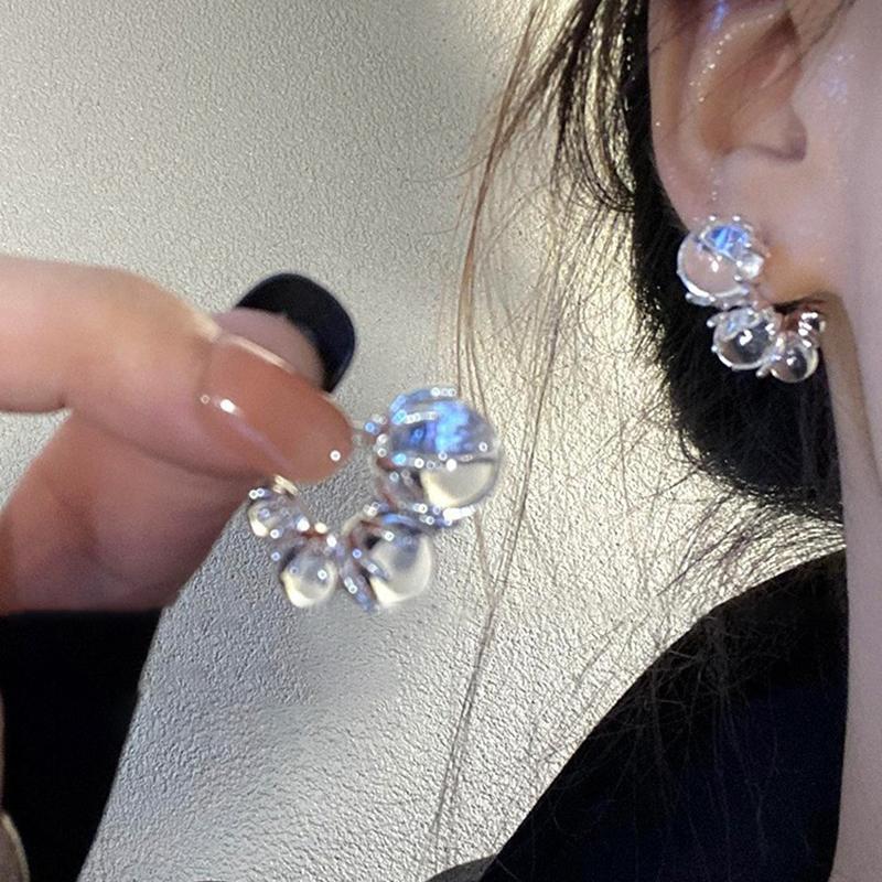 1Pair Unique Transparent Round Balls Beaded Stud Earrings For Women Girls  Trend Earrings Jewelry Accessories Gifts