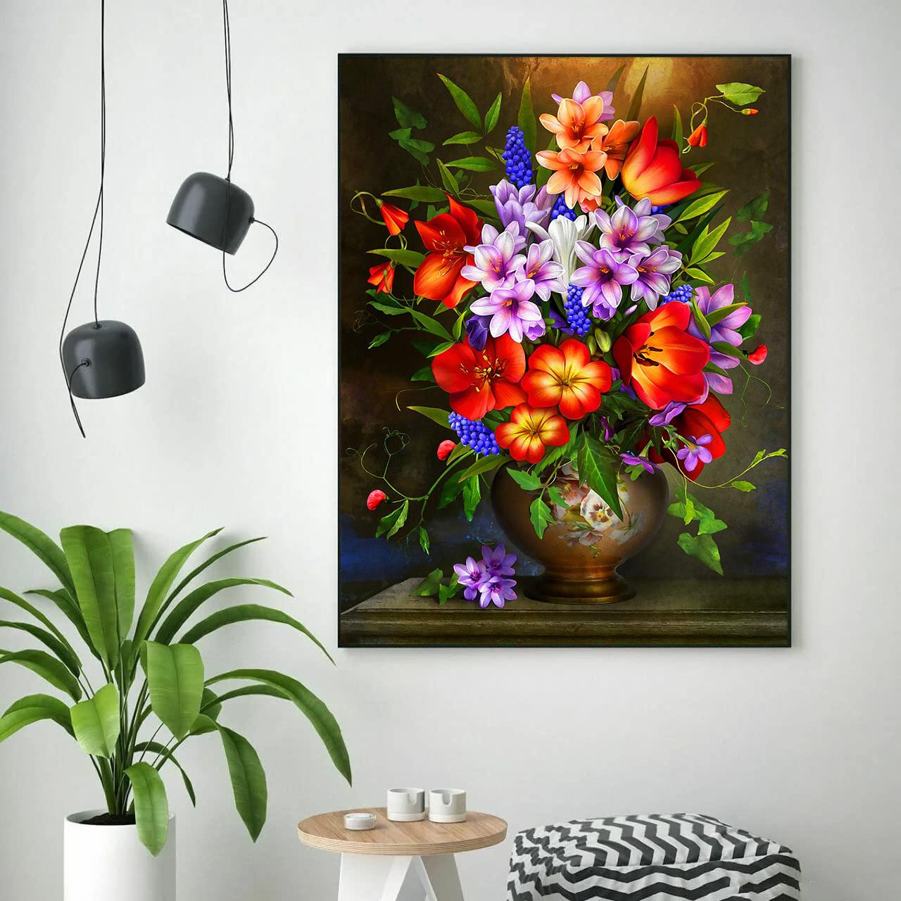 

5D Diy Алмазная картина Цветы в красочных вазах Набор для вышивки крестом Полная алмазная вышивка Мозаика Художественная картина Стразы Декор Подарок Full Round 20x30cm