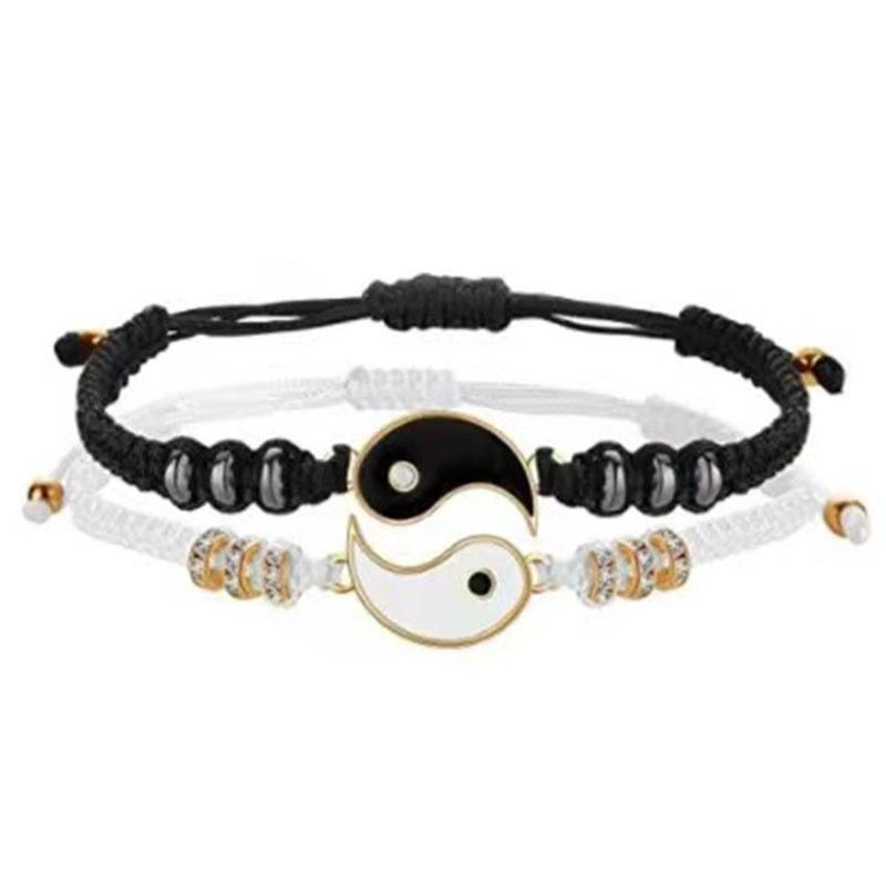 2Pcs/set Matching Yin and Yang Bracelet Set Exquisite Tai Chi Hand-woven Bracelet Set