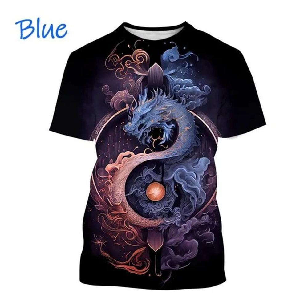 Bagua Tai Chi Yin Yang Koi Dragons T-Shirts Men's Unisex Streetwear Cool Short Sleeve Tops Causal 3D Print T Shirt Men Clothing