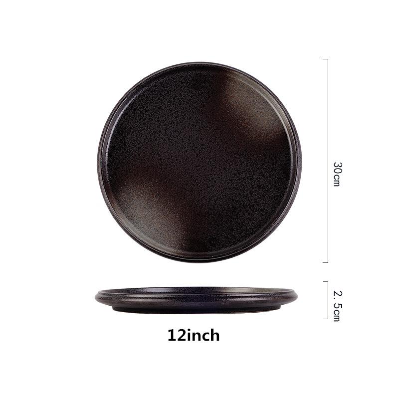 Steak plate plate Household creative black sushi Commercial Japanese food Dim sum flat plate breakfast dishes and plates sets