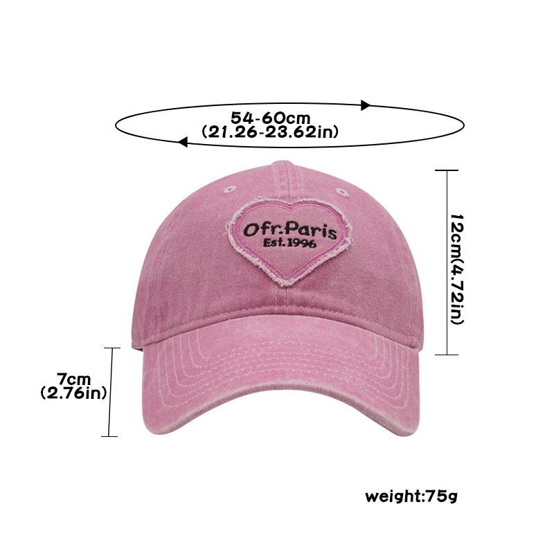 Heart Letter Embroidery Baseball Cap For Women Washed Cotton Snapback Sun Hat Spring Summer Ajdustable Girl Peaked Caps
