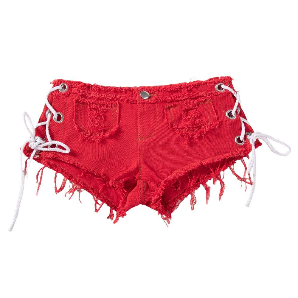 Pantaloncini di Jeans da Donna a Vita Media con Lacci Laterali Cutout Vestibilità Slim Hot Pants Alta Elasticità Orlo Grezzo Sfilacciato per Street Club Party