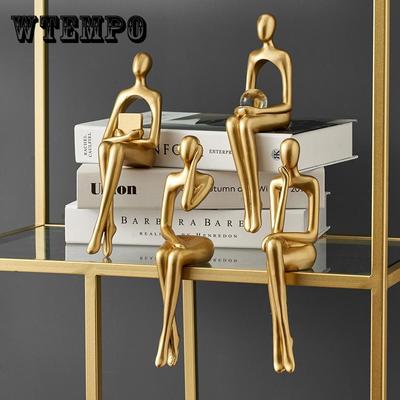 Figurines for Indoor Decoration Home Accessories Nordic Living Room Decor Resin Embellishments Humanoid Gold Abstract Statue