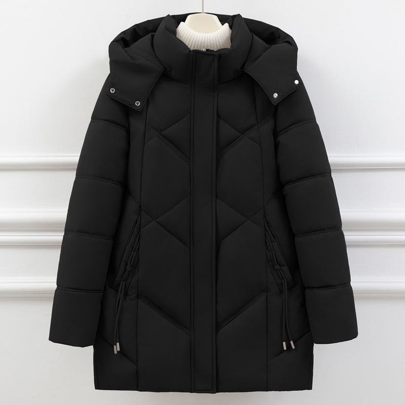 

Женские зимние пальто больших размеров XL-5XL для женщин среднего возраста, повседневные длинные парки с капюшоном, толстые и теплые женские куртки 5XL чёрный