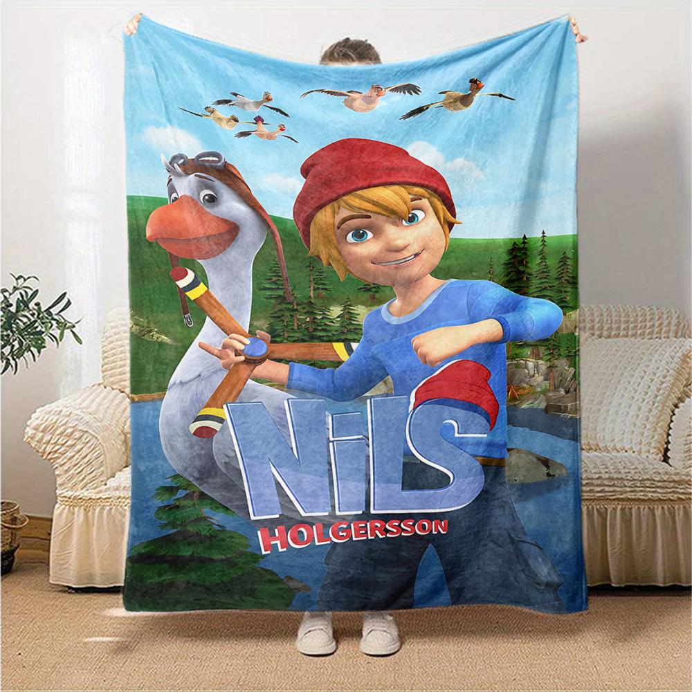 Nils Holgersson Adventure Flannel Blanket Super Soft Warm Cozy Blanket for Sofa Bed Office Travel All‑Season Home Decor Gift