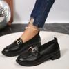 2024 Spring/Autumn Women’s Leather Shoes British Style Metal Chain Black Mary Jane Low Heels Ladies Casual Loafers Plus Size 43