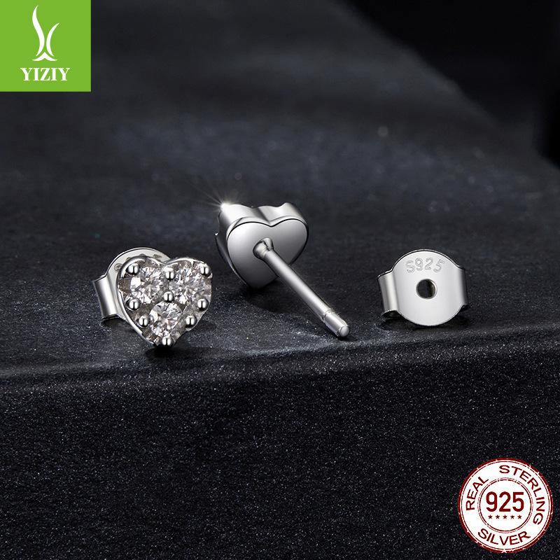 Mini Love Moissanite Stud Earrings, Daily Versatile Heart-Shaped S925 Sterling Silver Stud Earrings For Women