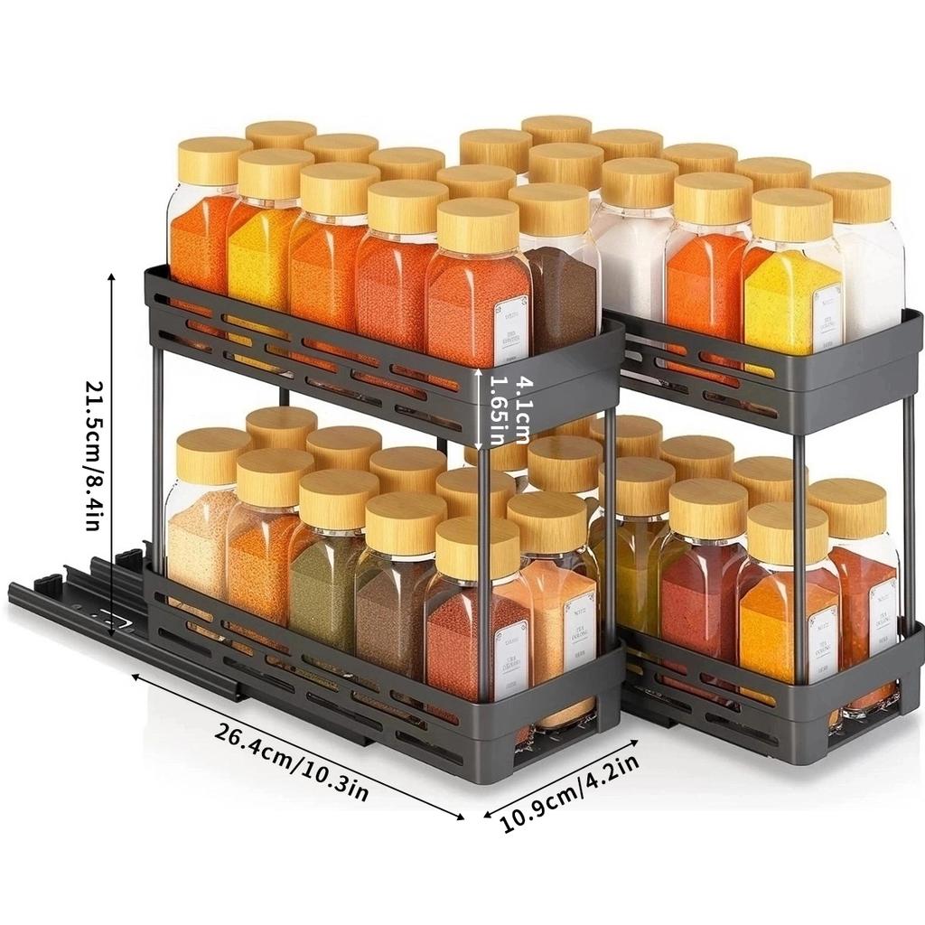 2 Tiers Cabinet Organizer Pull-out Plastic Storage Rack Seasoning Spcie Jar Storage Holder Home Kitchen Storage Organization