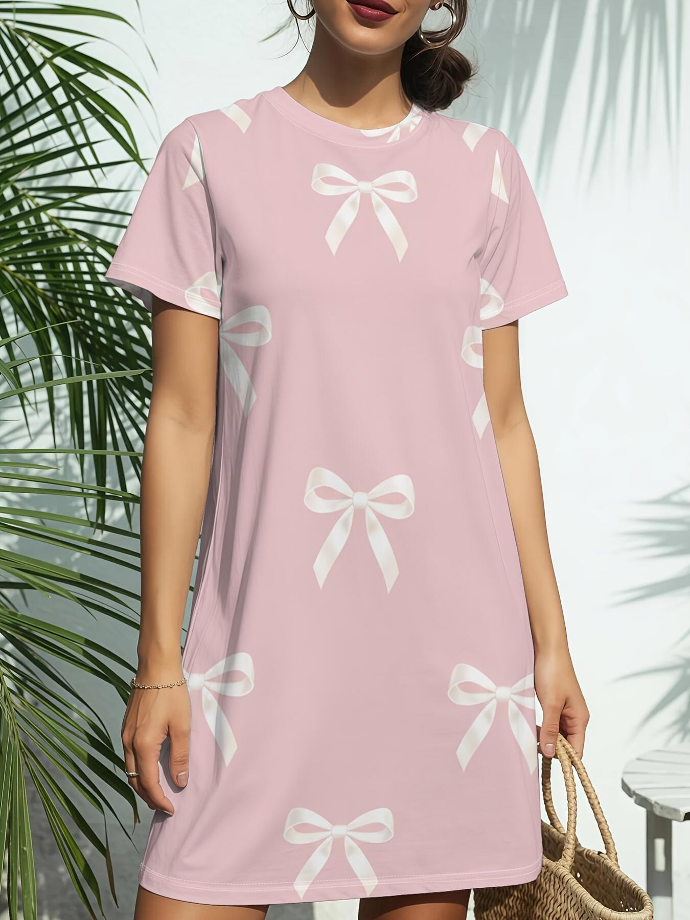

Bow PatternNew Women s Round Neck Short Sleeve T-Shirt Dress. American Style Trend Digital Printing. Casual and Versatile for Spring and Summer. Elega 4XL дубильная кора