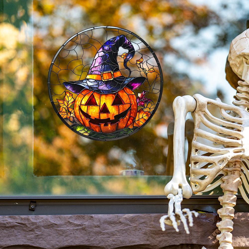 Halloween Pumpkin Witch Hat Uv Static Glass Showcase Home Decor Stickers