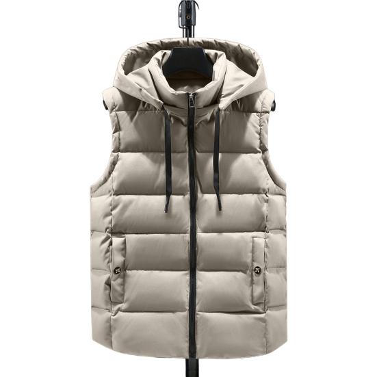 Unisex Cotton Waistcoat Hooded Stand Collar Drawstring Sleeveless Zipper Placket Vest Coat with Pockets Solid Color Thickened Warm Vest Jacket