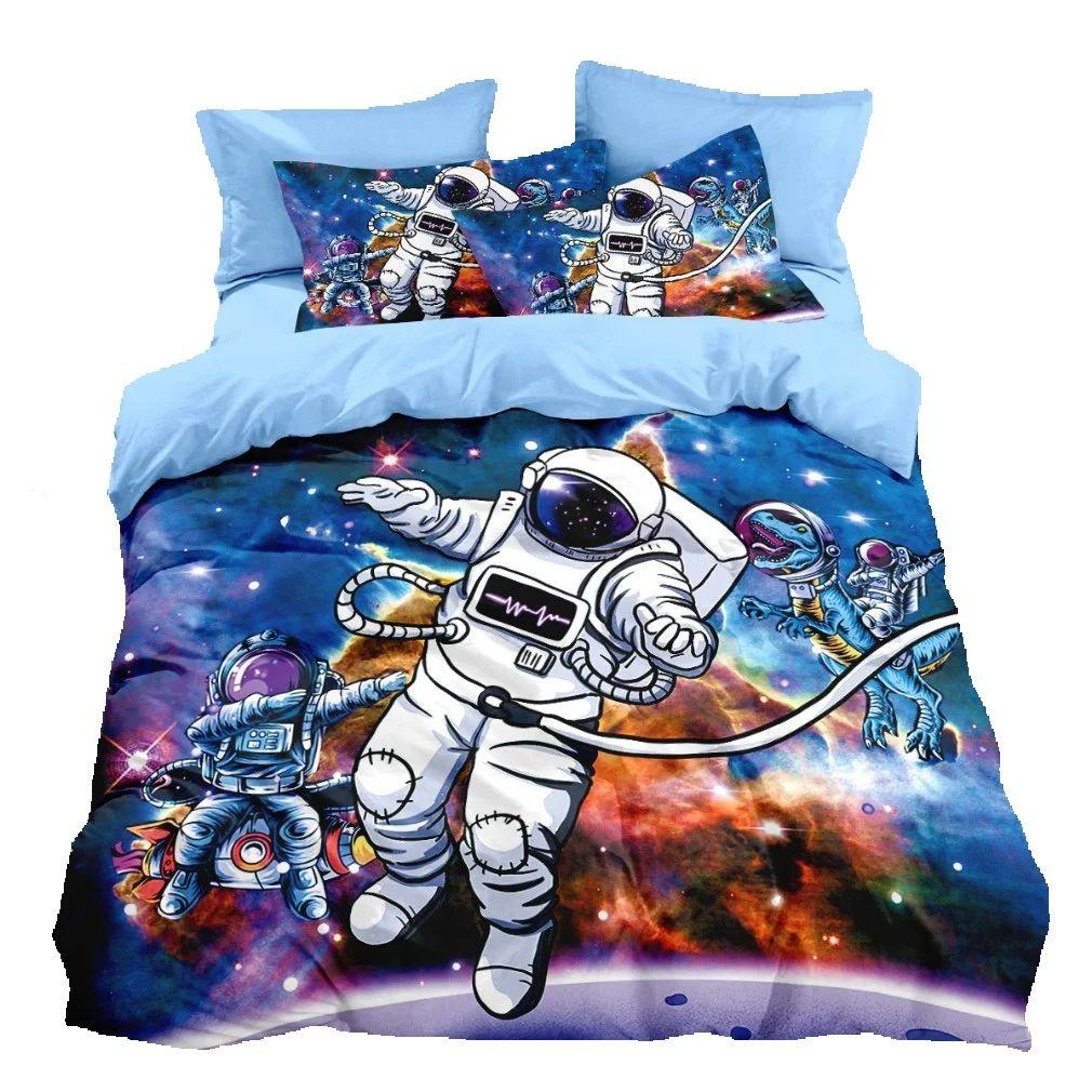 Astronauts Stars Bedding Set The Universe Duvet Cover Set Dark Blue Home Textiles Galaxy Bedclothes Men Women Soft Quilt Cover