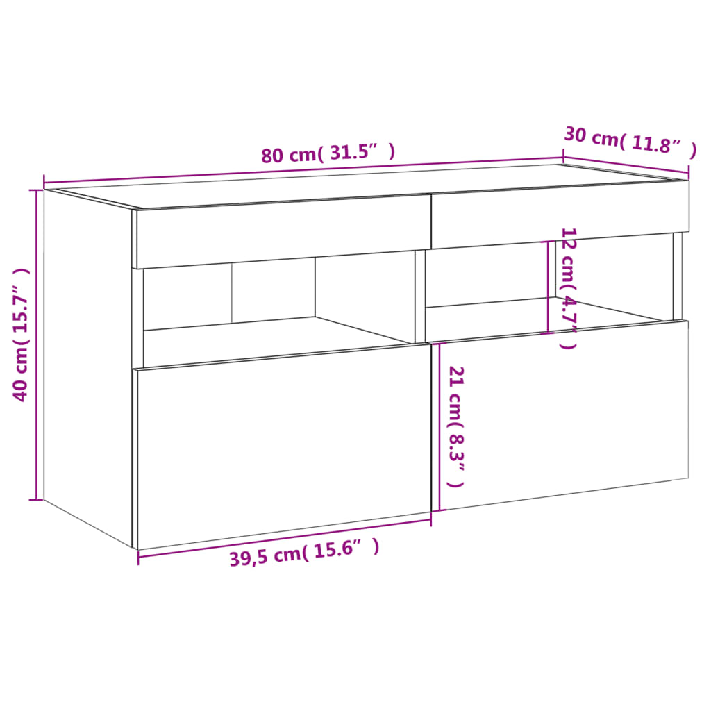 Wall Mounted TV Cabinet with RGB LED Lighting Concrete Grey 80 x 30 x 40 cm