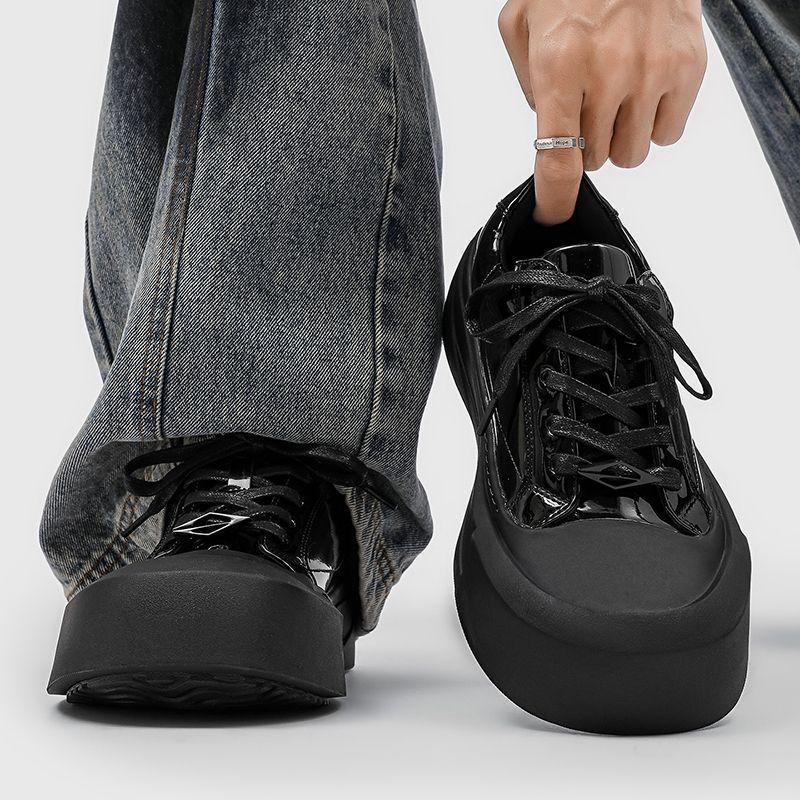 Black Derby Shoes Commuter Platform Heightening Low-Top Single Shoes Women'S Casual Board Shoes Men'S British Style Shoes