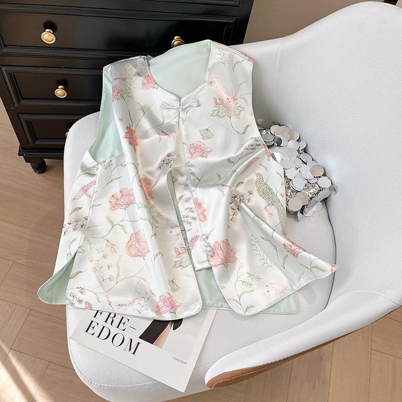 

6443 жилет жаккардовый без рукавов женский ретро жилет с пряжкой 3XL ([Recommended 138-75kg])