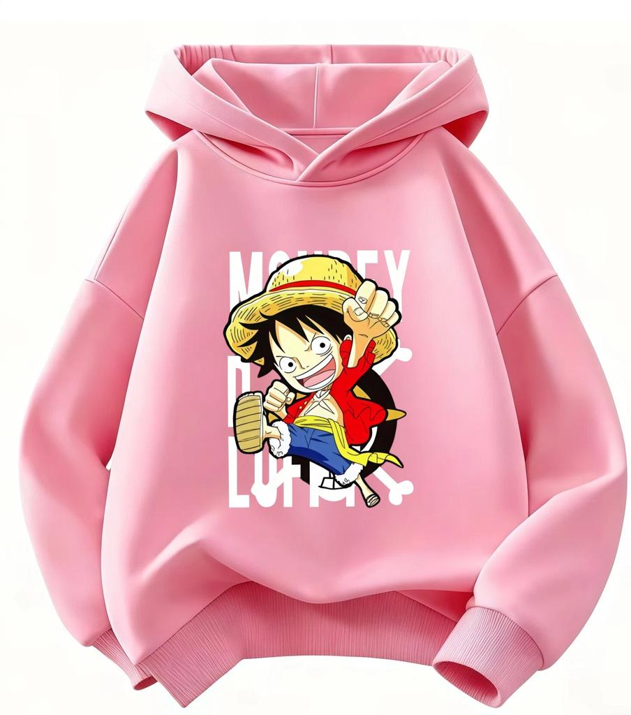"One Piece" Luffy Hooded Sweatshirt for Children - Casual Hooded Sweatshirt with Anime Cartoon Print - Streetwear