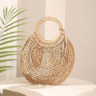 Summer Women Round Straw Bags Rattan Shoulder Bag Handmade Woven Beach Female Large Capacity Handbags Tassel Design Totes Purse