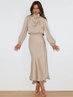 Autumn 2025: Elegant Satin Long-Sleeve Evening Dress