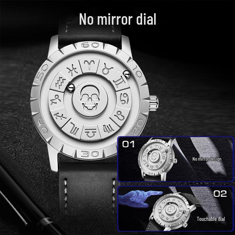 Men’s Frameless Design Quartz Watch with Magnetic Suspension and Futuristic Black Technology