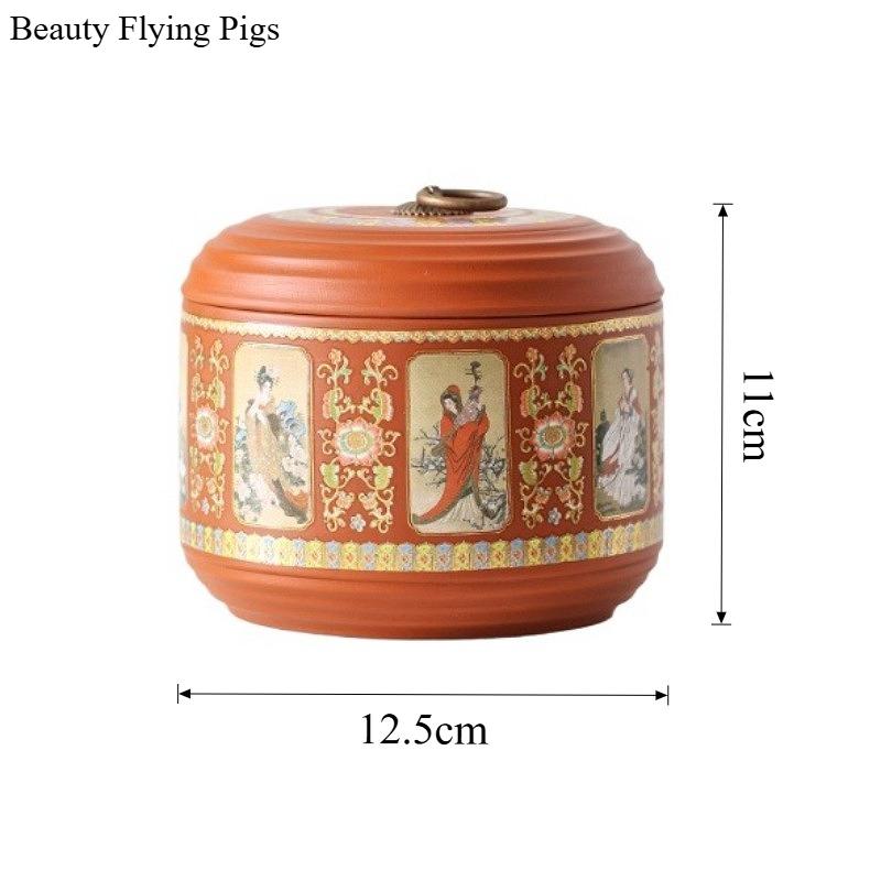 1pc Four Beautiful Purple Clay Tea Jars Household Tea Storage Jar Sealed Pu Erh Tea Can Coffee Powder Box Chinese Style