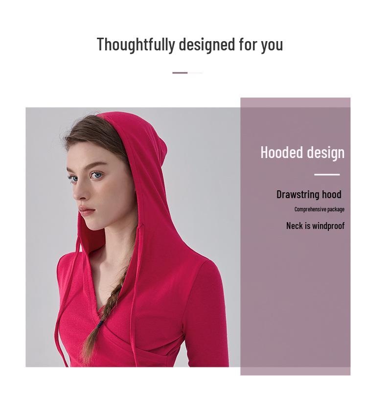 Women's Hooded Slim-Fit V-Neck Yoga Suit - Autumn & Winter Long-Sleeved Fitness Top for Running & Pilates