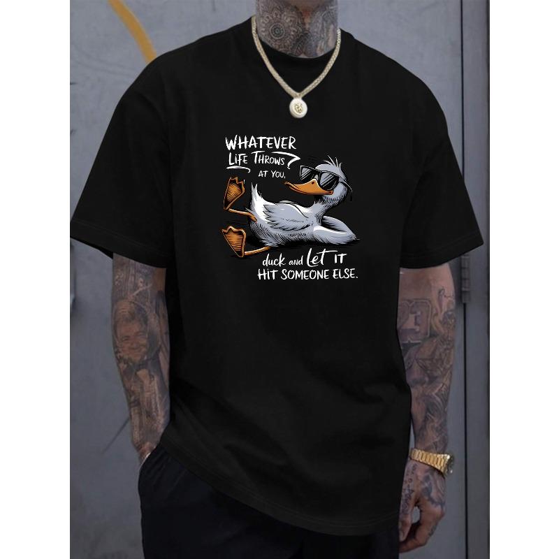 

Men S Casual Duck Graphic T-Shirt with Humorous Whatever Life Throws My Way Print Regular Fit Round Neck Short Sleeve Tee for Summer, Casual Attire 4XL чорний