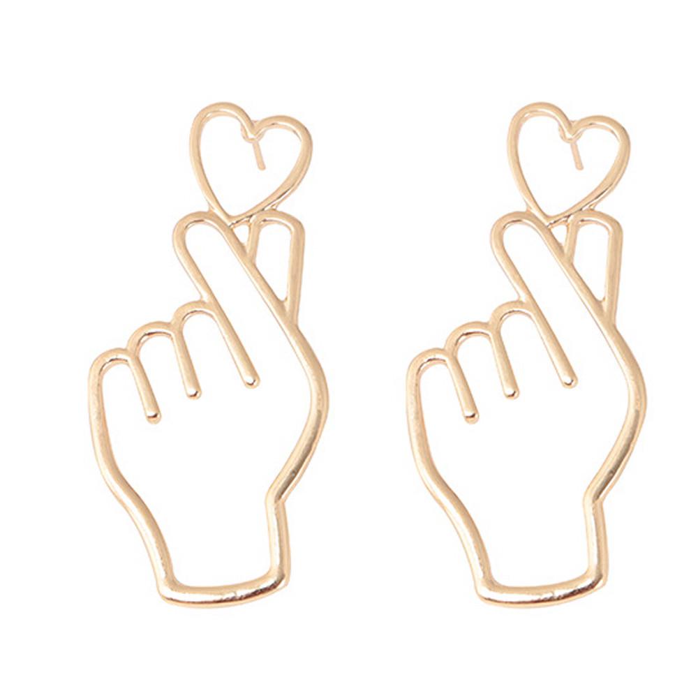 1 Pair Finger Heart Alloy Earrings Hollowed Out Love Ear Studs Ornaments Jewelry