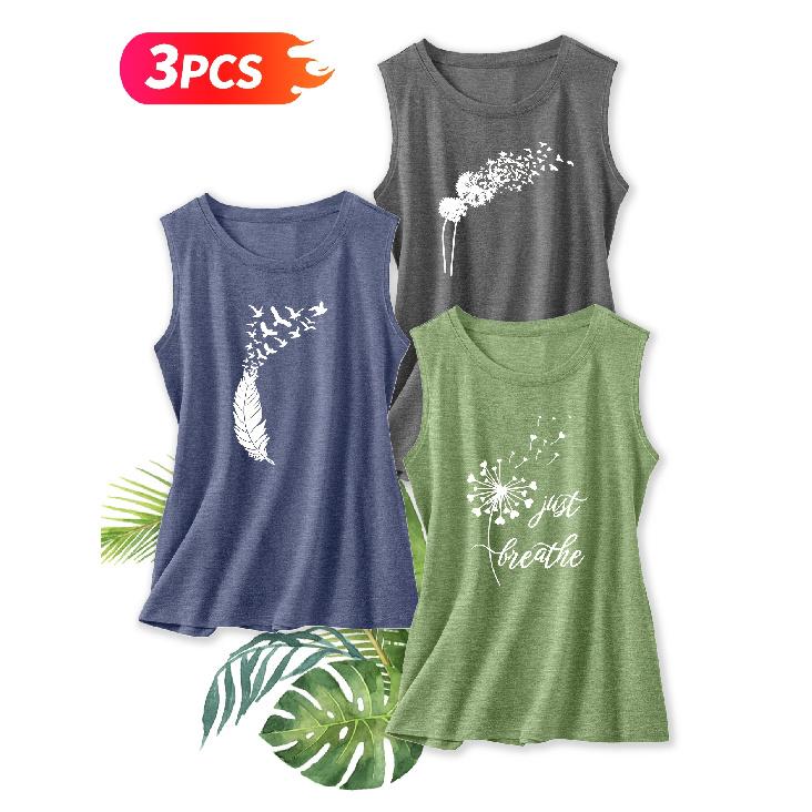 Three-piece Set Elegant Vest for Women Fresh Dandelion Print Round-neck Women's Tank Top Suitable for Spring and Summer Fashionable Commuting