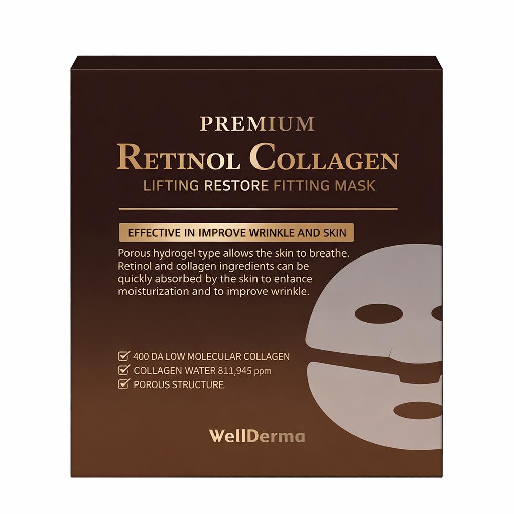 WELLDERMA Premium Retinol Collagen Lifting Restore Fitting Mask Anti-Wrinkle Care 7 Sheets x2
