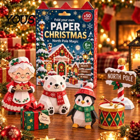 Artistic Paper Folding Tools Christmas Origami Set for Beginners, DIY Holiday/Nativity Scene/Gingerbread Candy Easy Instructions Beginners Craft Kit,