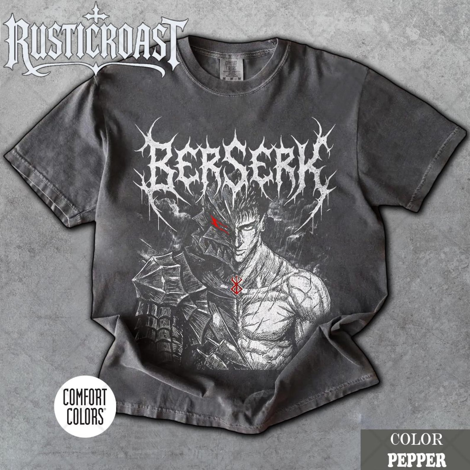 Limited Comfort Colors Berserk Guts Armor, Guts Black Swordsman Manga Fan T-Shirt, Gift For Women and Man Unisex T-Shirt 3XL