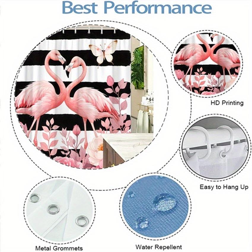 Pink Flamingo Shower Curtain Rose Butterfly Black And White Stripe Design Bathroom Decorative Shower Curtain With 12 Hooks
