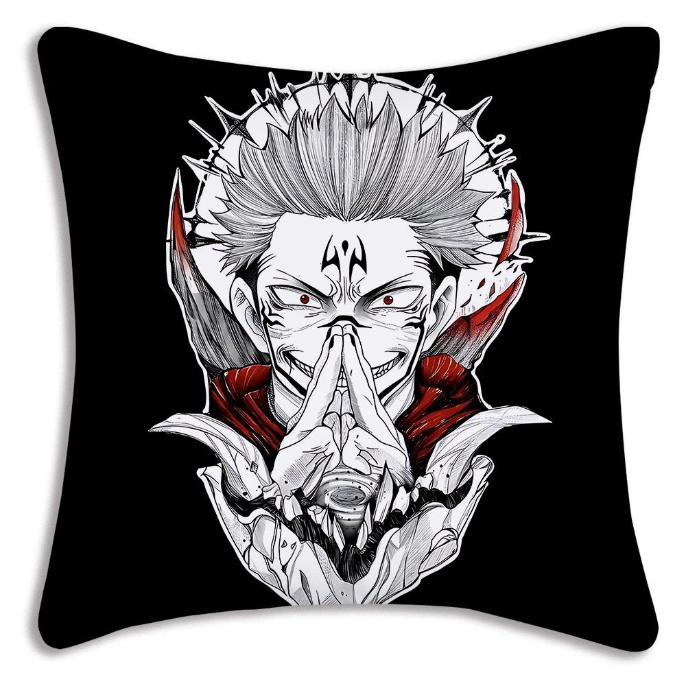 Hot Anime Jujutsu Kaisen Pillow Covers Cartoon Sofa Decorative Home Double-Sided Printing Short Plush Cute Cushion Cover