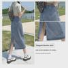 Schwarzer Denim Midi-Rock mit Schlitz und hohem Bund - 2025 A-Linien-Stil für Frühling/Herbst für Damen